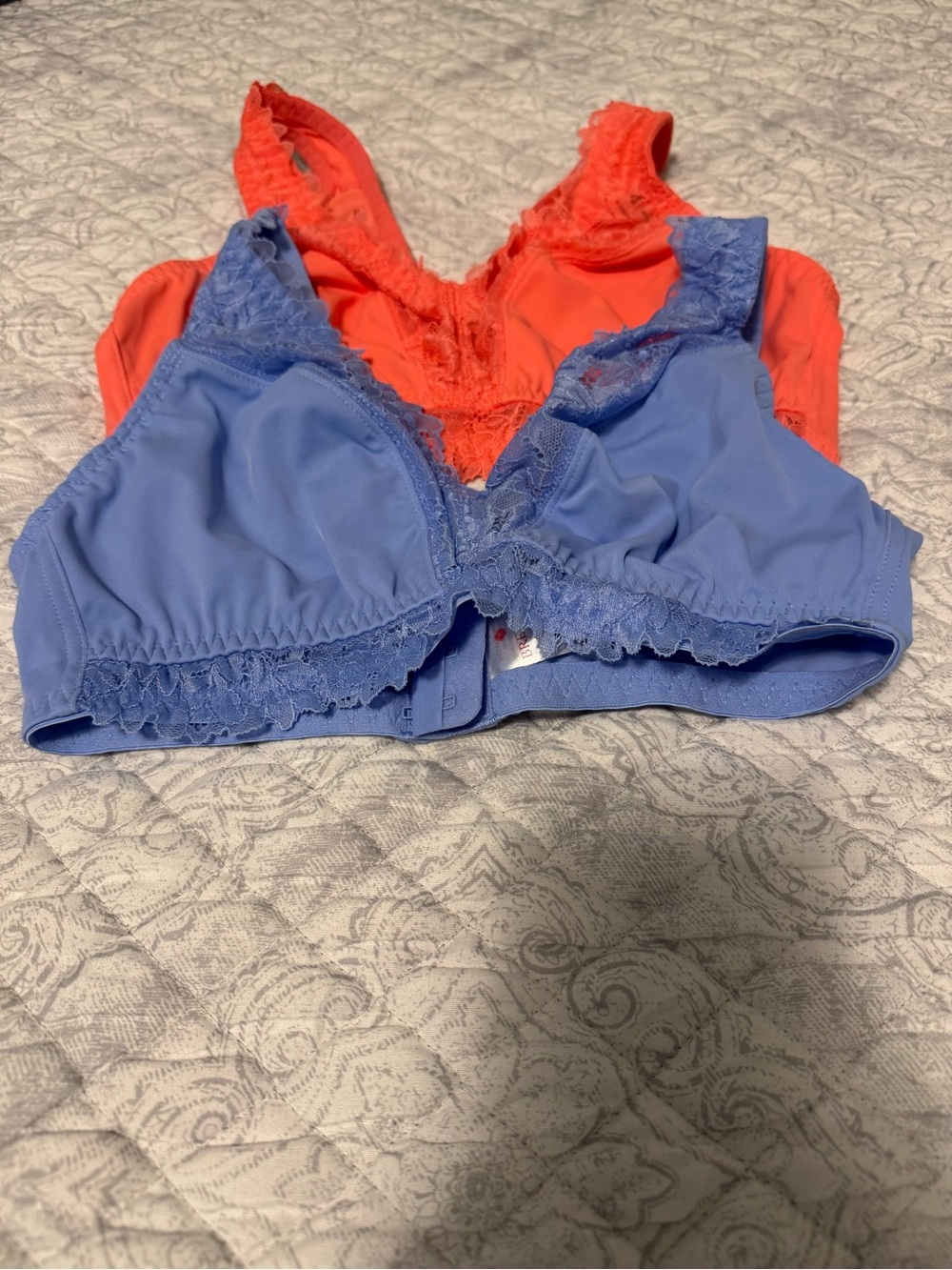 Breezies Blue and Coral Lace Wireless Bras